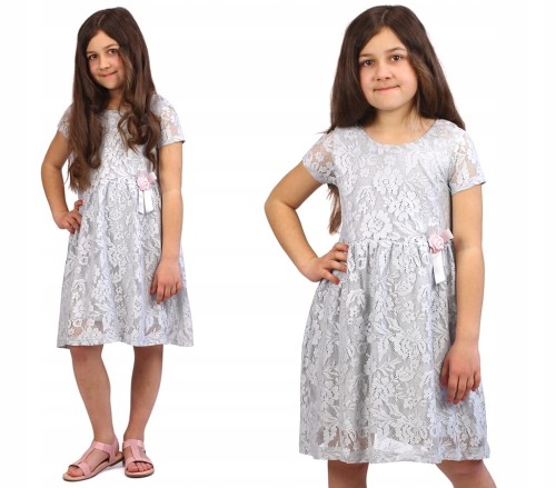ELEGANCKA Sukienka KORONKOWA Z Różyczką BREEZE