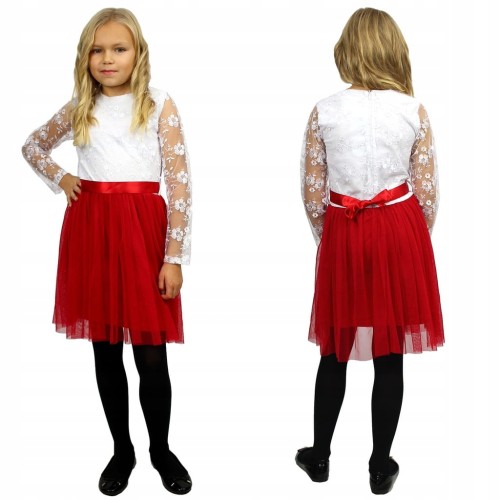 ELEGANCKA Sukienka TIULOWA Haft CZERWONA