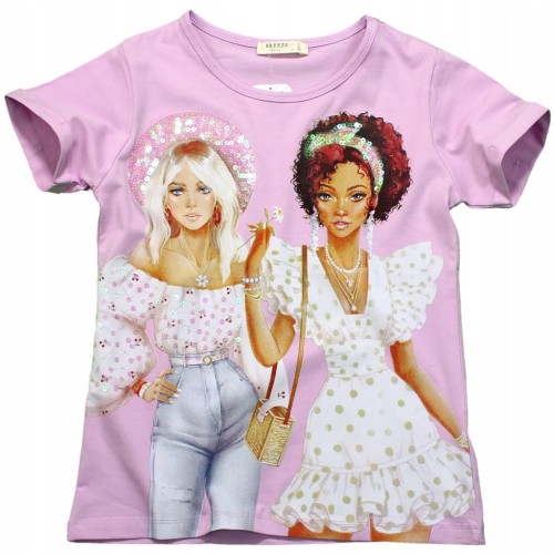 BLUZKA T-Shirt NADRUK Dziewczyny CEKINY