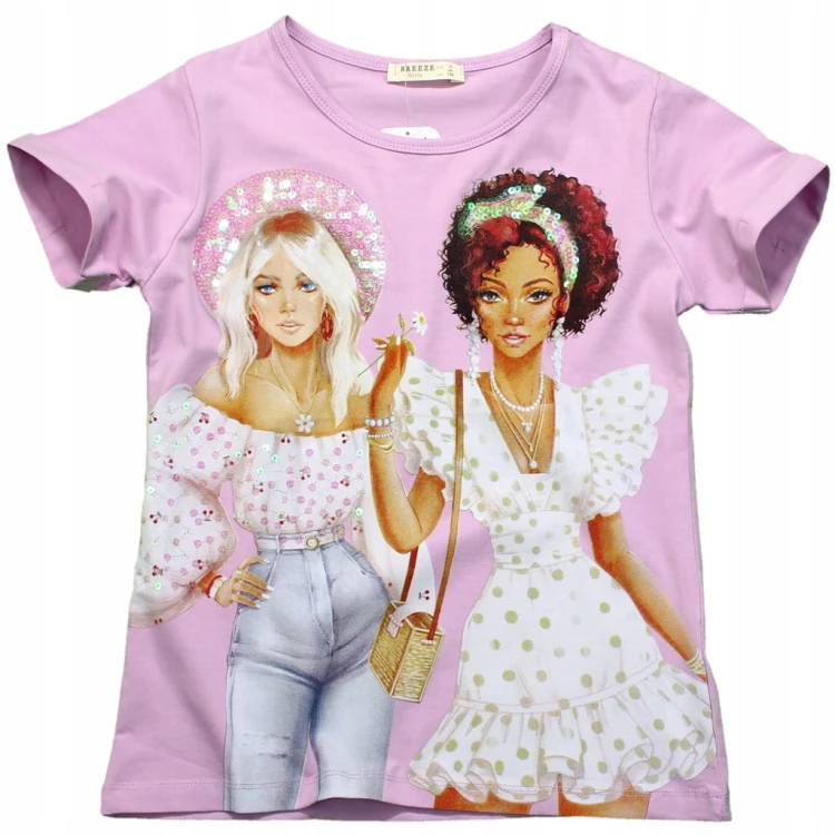 BLUZKA T-Shirt NADRUK Dziewczyny CEKINY