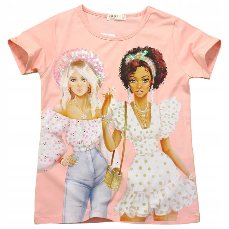 BLUZKA T-Shirt NADRUK Dziewczyny CEKINY