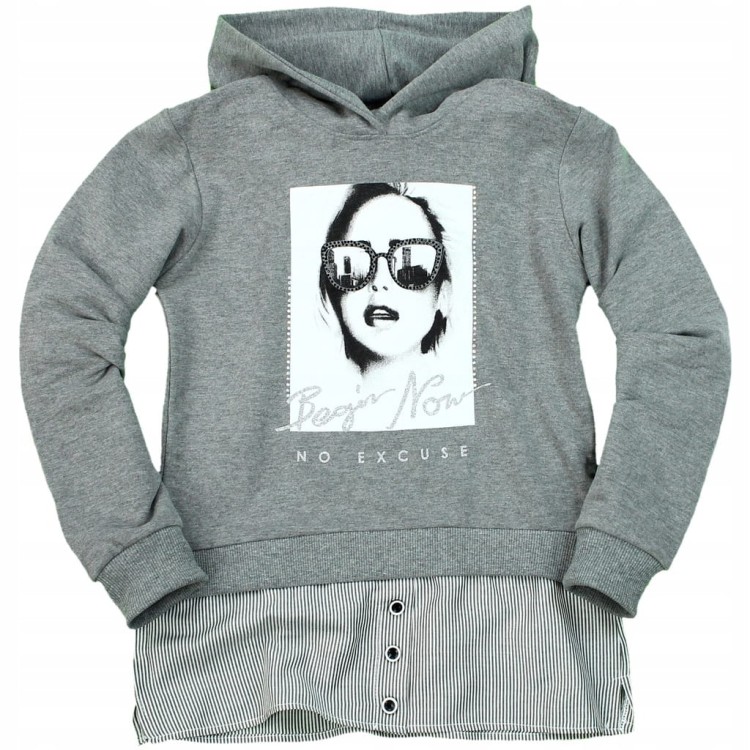 BLUZA 2w1 KOSZULA Kaptur RĘKAW Bawełna SZARA