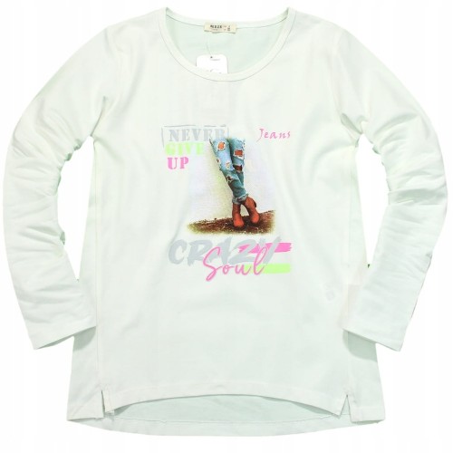 Bluzka BAWEŁNA Nadruk LONGSLEEVE Rękaw ECRU