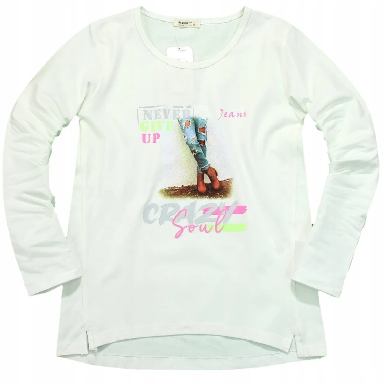 Bluzka BAWEŁNA Nadruk LONGSLEEVE Rękaw ECRU