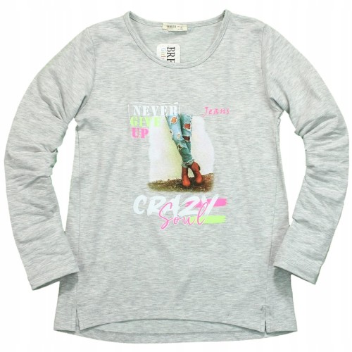 Bluzka BAWEŁNA Nadruk LONGSLEEVE Rękaw SZARA