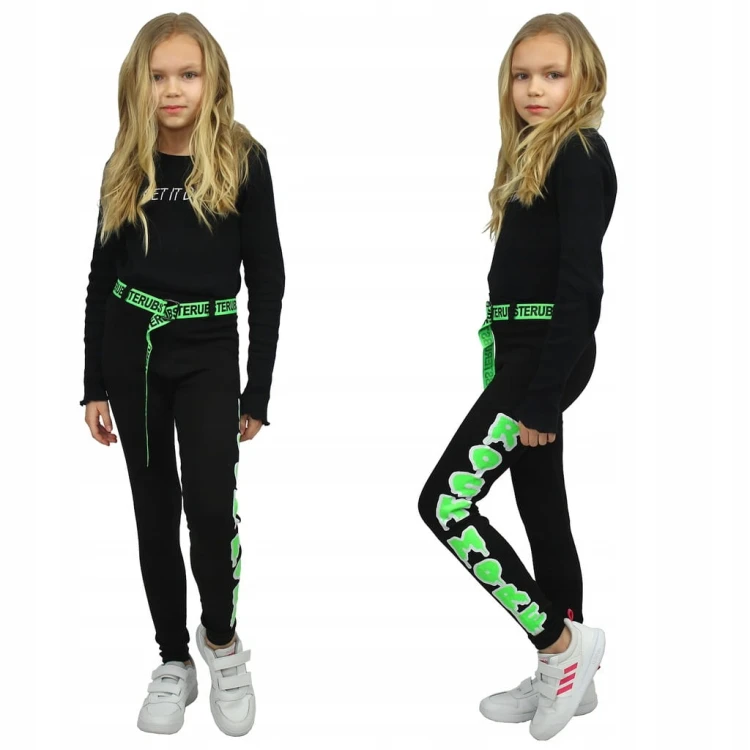 LEGINSY Getry Z PASKIEM Neon NAPISY BAWEŁNA