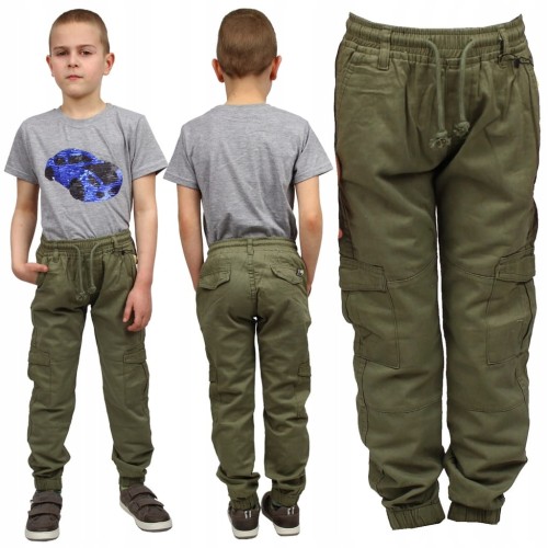 SPODNIE BOJÓWKI z Gumką KIESZENIE Khaki