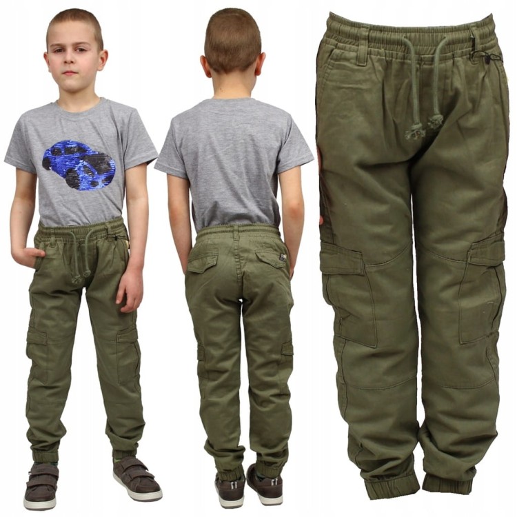 SPODNIE BOJÓWKI z Gumką KIESZENIE Khaki