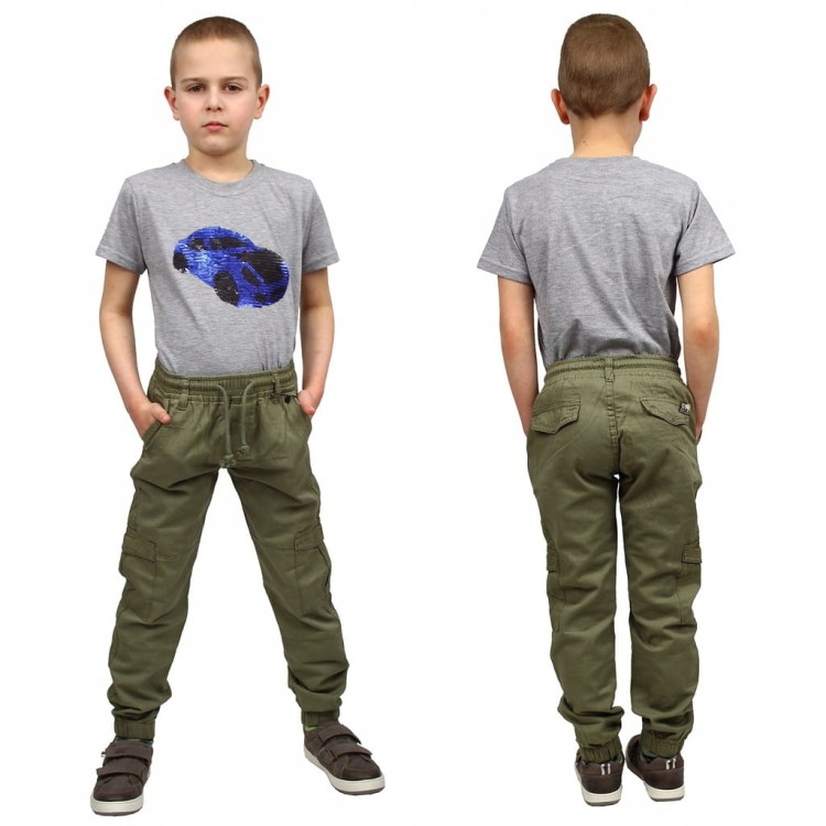 SPODNIE BOJÓWKI z Gumką KIESZENIE Khaki