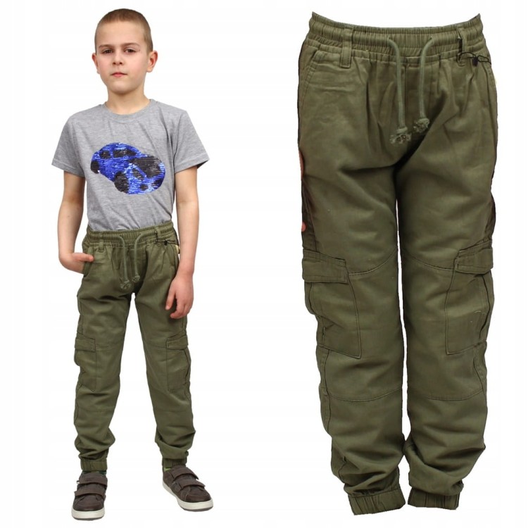 SPODNIE BOJÓWKI z Gumką KIESZENIE Khaki