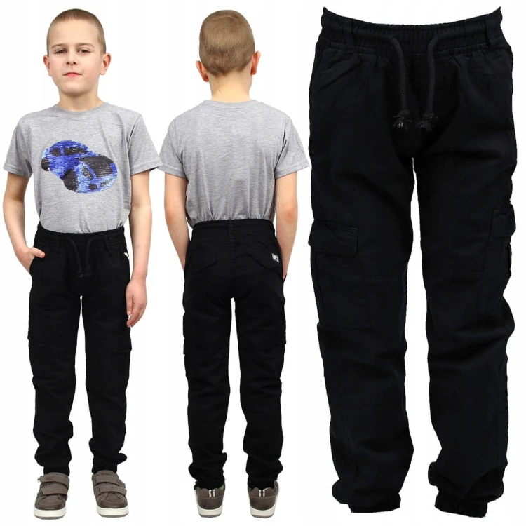 SPODNIE BOJÓWKI z Gumką KIESZENIE Czarne