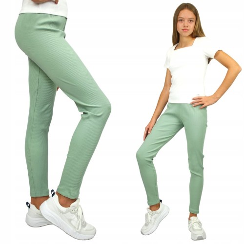 LEGGINSY Długie GETRY Prążkowane BAWEŁNA zielone