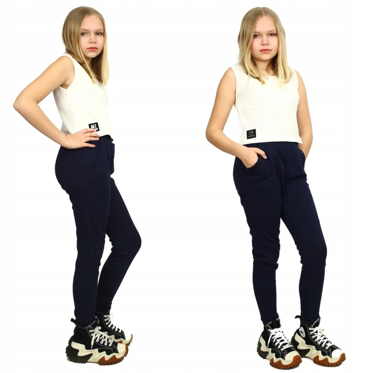 SPODNIE Joggery DRESOWE Wygodne GRANATOWE