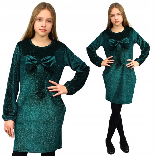 Elegancka SUKIENKA Butelkowa ZIELEŃ WELUR Tuba
