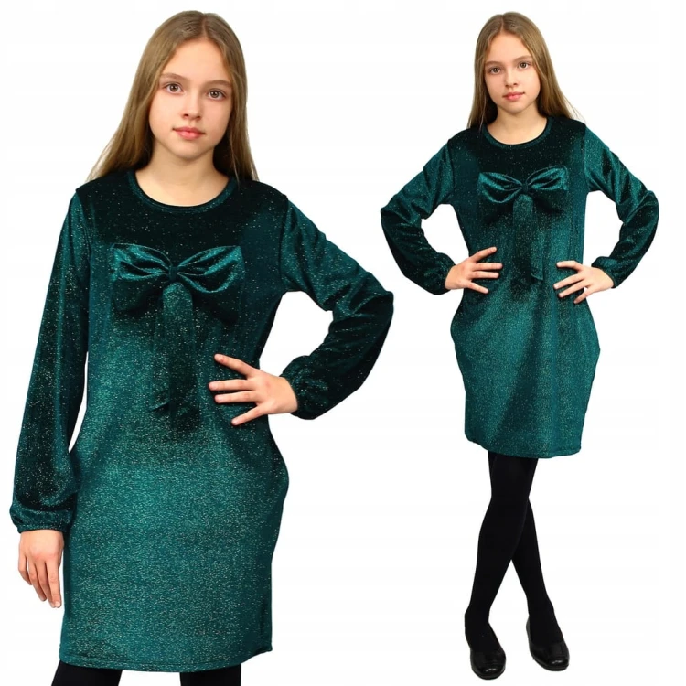 Elegancka SUKIENKA Butelkowa ZIELEŃ WELUR Tuba