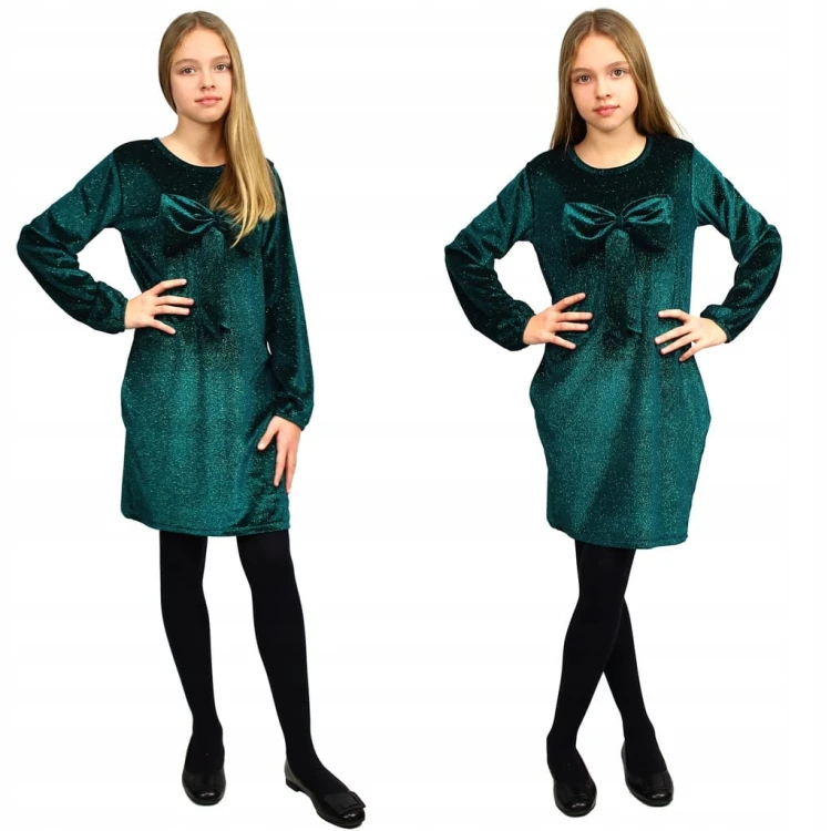 Elegancka SUKIENKA Butelkowa ZIELEŃ WELUR Tuba