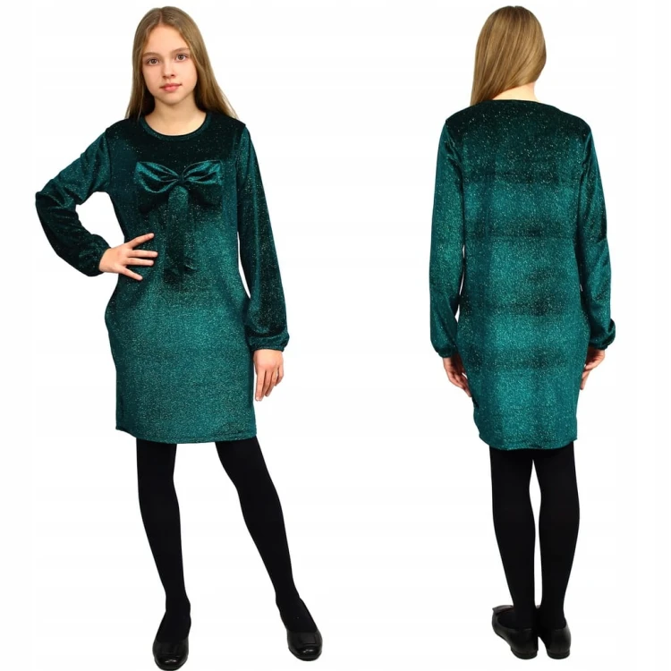 Elegancka SUKIENKA Butelkowa ZIELEŃ WELUR Tuba