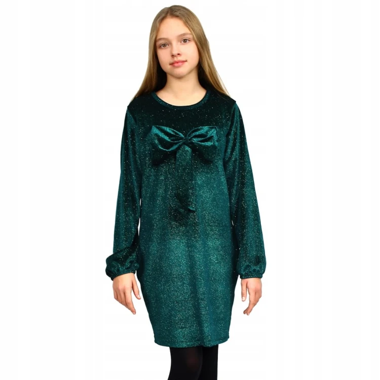Elegancka SUKIENKA Butelkowa ZIELEŃ WELUR Tuba
