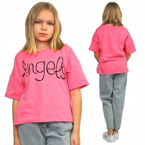 BLUZKA T-Shirt OVERSIZE Z Napisem RÓŻOWY Neon