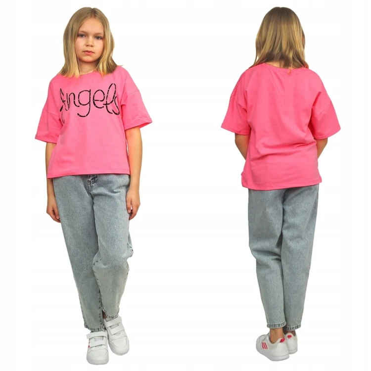 BLUZKA T-Shirt OVERSIZE Z Napisem RÓŻOWY Neon