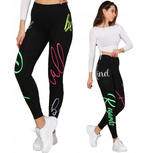Getry LEGINSY Print NEON Napisy BAWEŁNA Długie