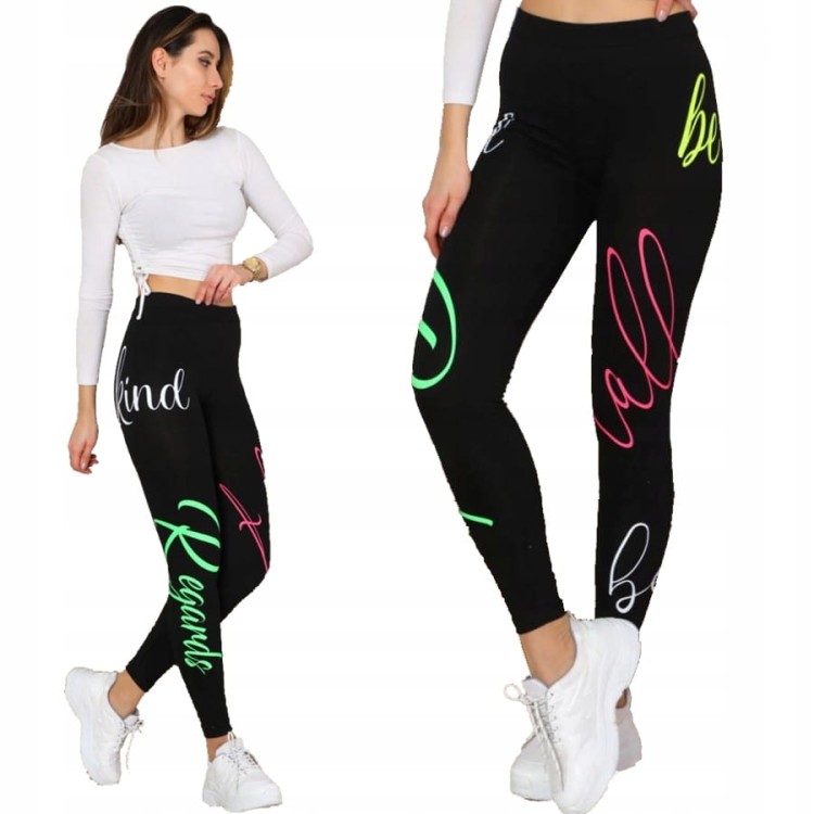 Getry LEGINSY Print NEON Napisy BAWEŁNA Długie