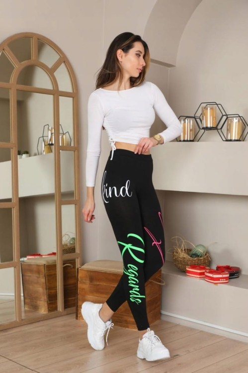 Getry LEGINSY Print NEON Napisy BAWEŁNA Długie