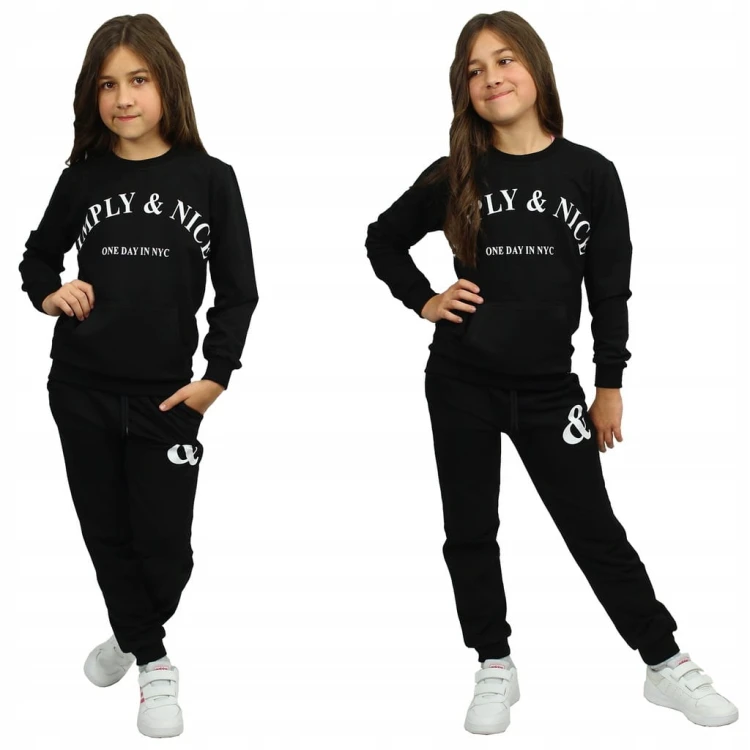 KOMPLET Dresowy NAPIS Bluza KANGURKA Wygodny