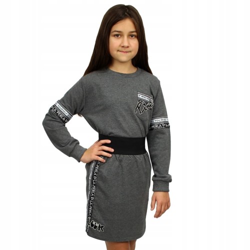 KOMPLET Bluza Spódniczka SZARY Melanż CYRKONIE