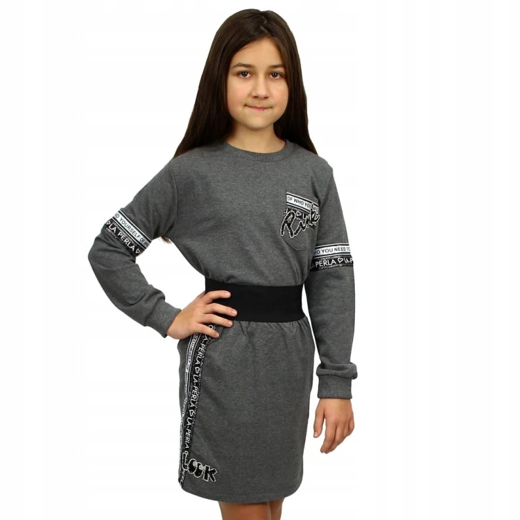 KOMPLET Bluza Spódniczka SZARY Melanż CYRKONIE
