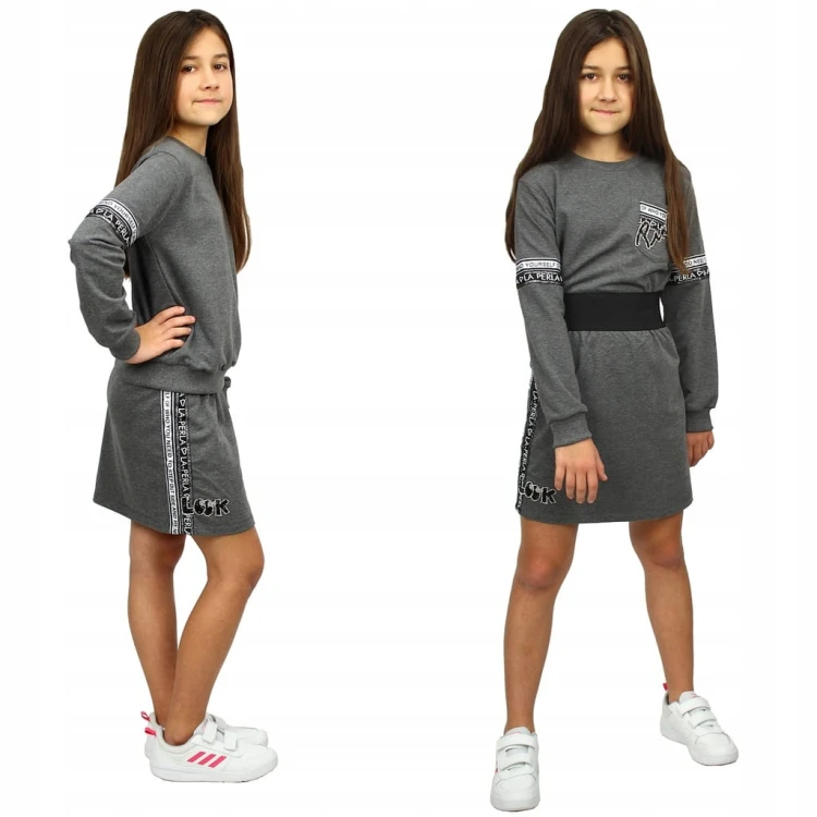 KOMPLET Bluza Spódniczka SZARY Melanż CYRKONIE