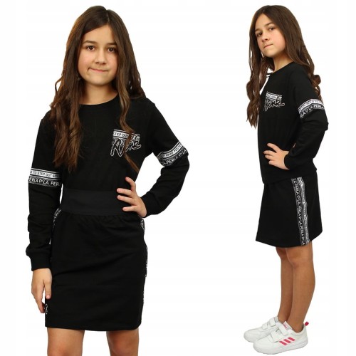 KOMPLET Bluza Spódniczka CZARNY Cyrkonie