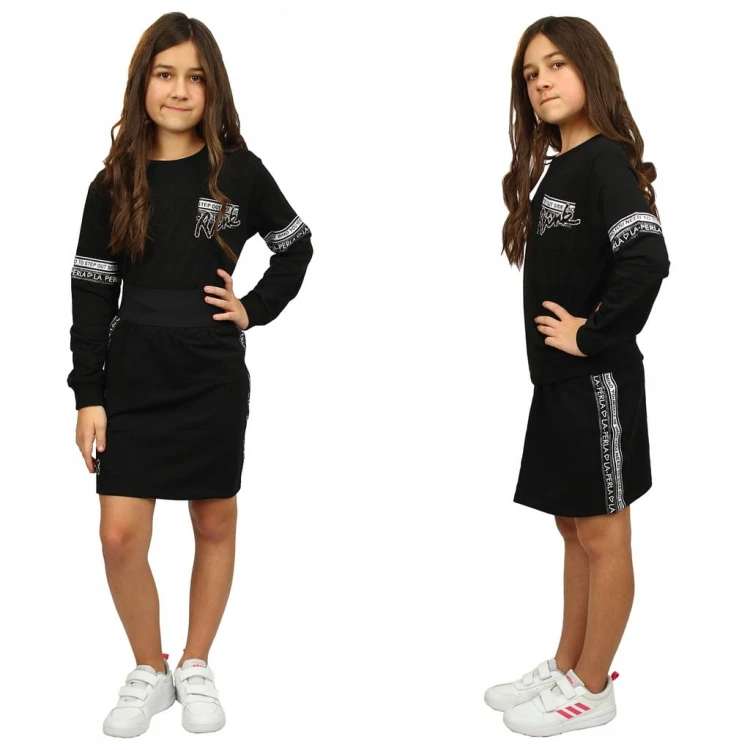 KOMPLET Bluza Spódniczka CZARNY Cyrkonie