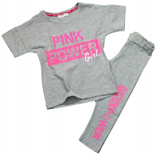 KOMPLET Bluzka TOP Leginsy PINK Cekiny NEON