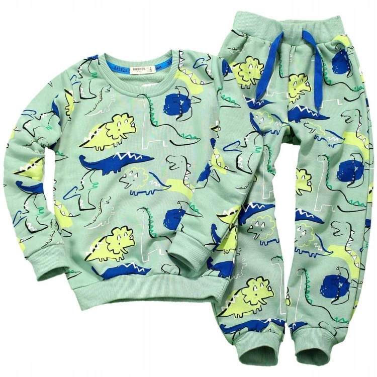 KOMPLET Dresowy DINOZAURY Bluza Spodnie BAWEŁNA Breeze