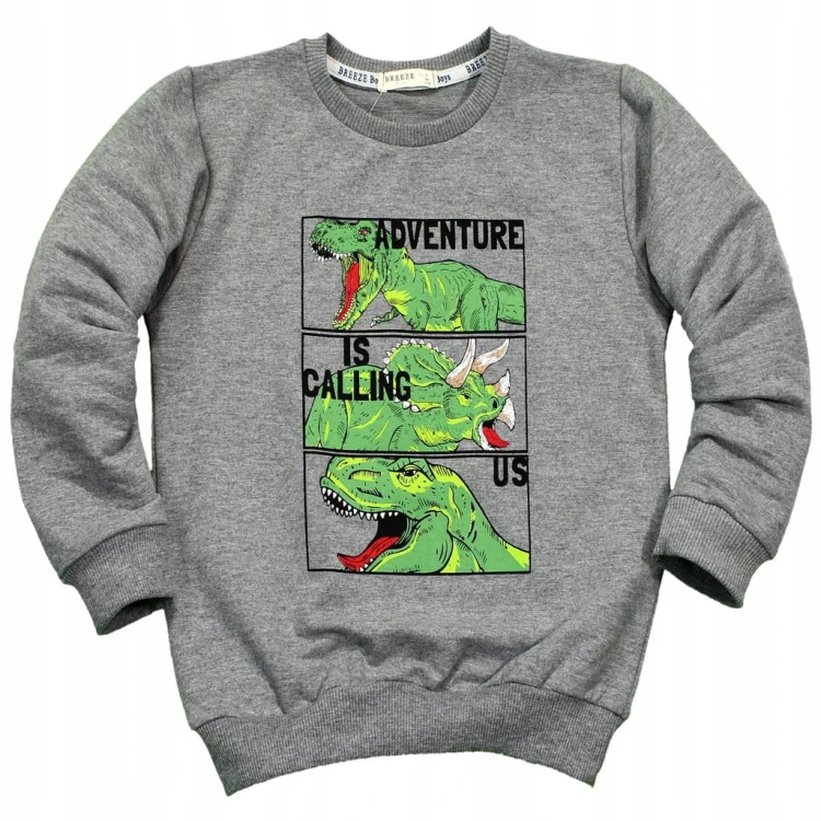 KOMPLET Dresowy DINOZAURY Bluza Spodnie DRES Szary