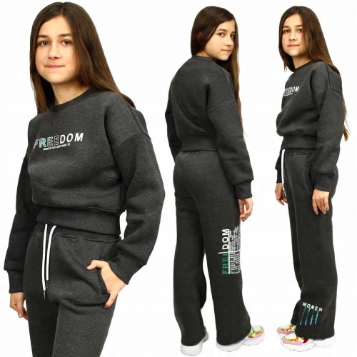 KOMPLET Dresowy OCIEPLANY Bluza Spodnie NAPIS