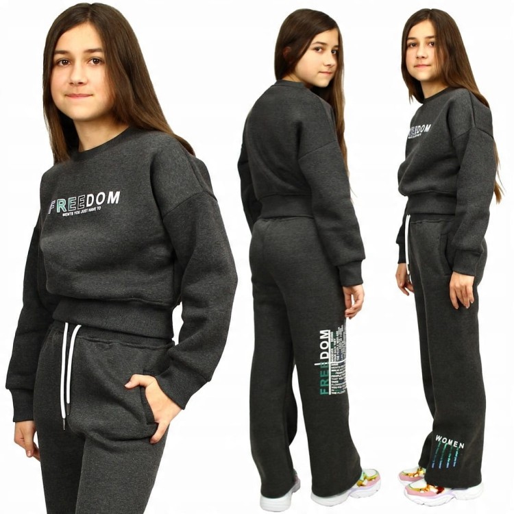 KOMPLET Dresowy OCIEPLANY Bluza Spodnie NAPIS