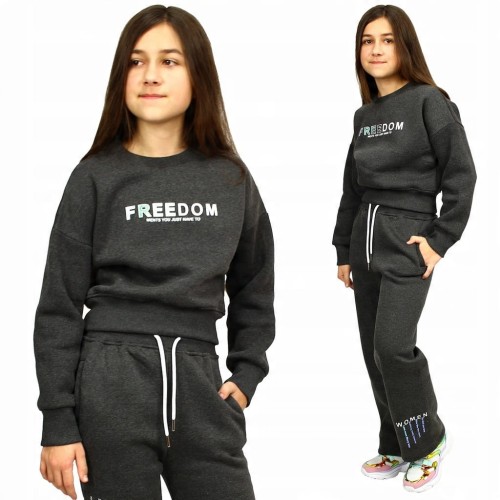 KOMPLET Dresowy OCIEPLANY Bluza Spodnie NAPIS