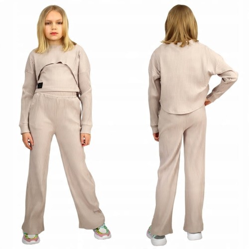 KOMPLET 3cz BLUZA Top SPODNIE Szerokie BAWEŁNA