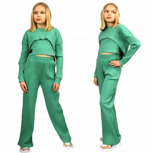 KOMPLET 3cz BLUZA Top SPODNIE Szerokie BAWEŁNA