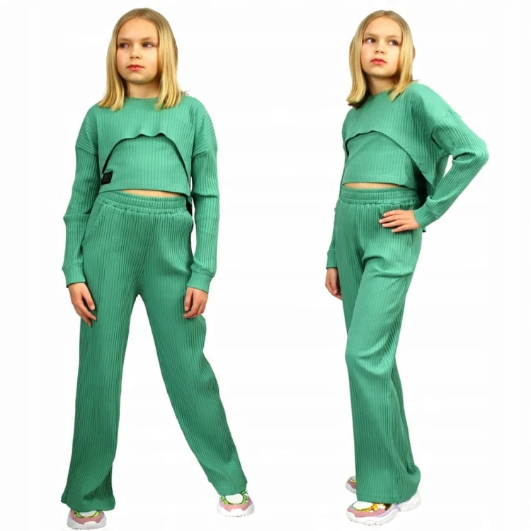 KOMPLET 3cz BLUZA Top SPODNIE Szerokie BAWEŁNA