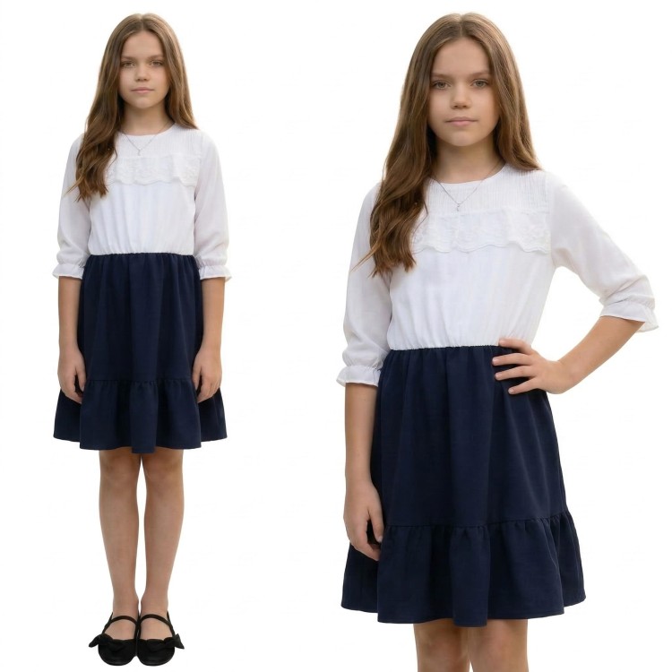 JK733-1-SUKIENKA BIAŁO GRANATOWA SZKOŁA ELEGANCKA KORONKA FALBANKA.jpg