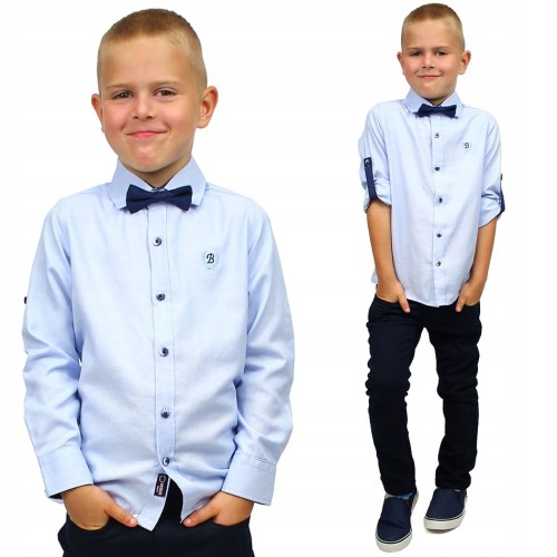 Elegancka KOSZULA Z MUCHĄ Rękaw BAWEŁNA