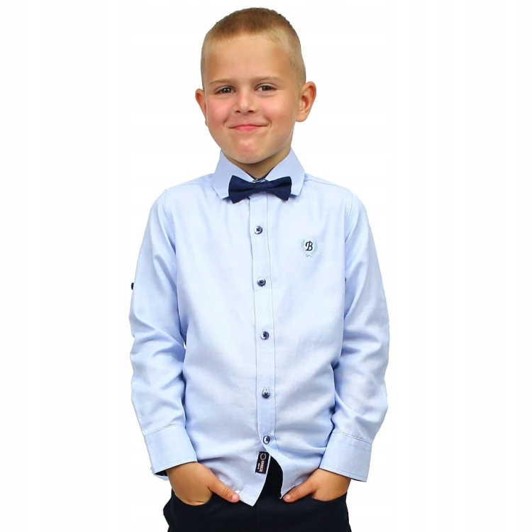 Elegancka KOSZULA Z MUCHĄ Rękaw BAWEŁNA