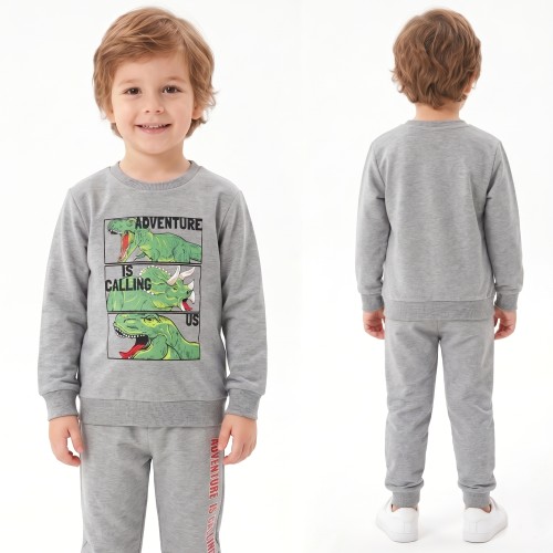 KOMPLET Dresowy DINOZAURY Bluza Spodnie DRES Szary
