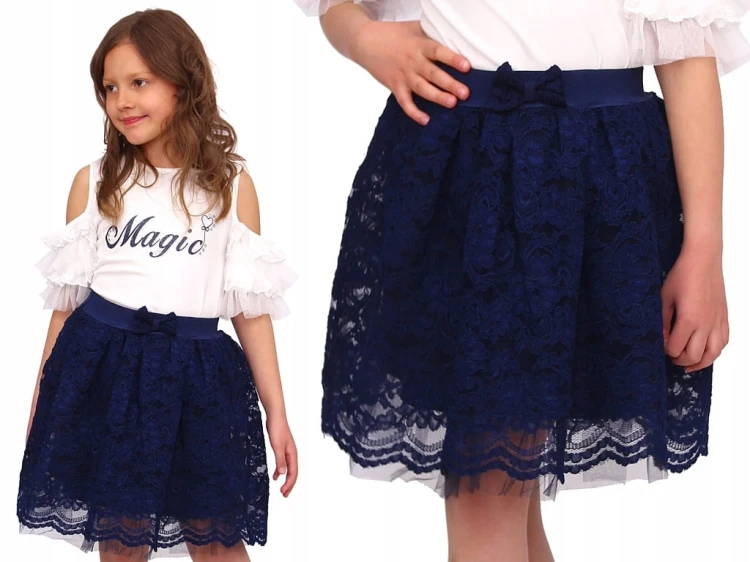 ELEGANCKA Spódniczka KORONKA Tiul SZKOŁA 146/152