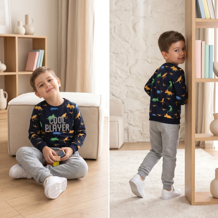 KOMPLET Dresowy DINOZAURY Bluza Spodnie