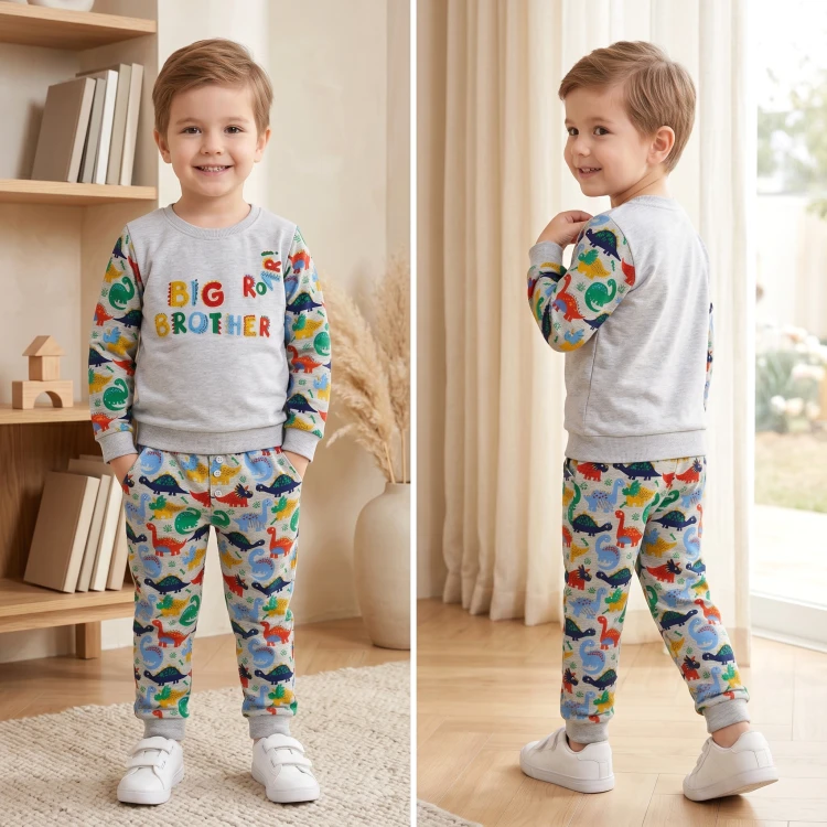 KOMPLET Dresowy DINOZAURY Bluza Spodnie