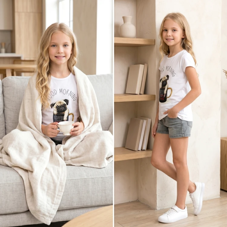 BLUZKA T-Shirt NADRUKI PIESEK Bawełna BIAŁA
